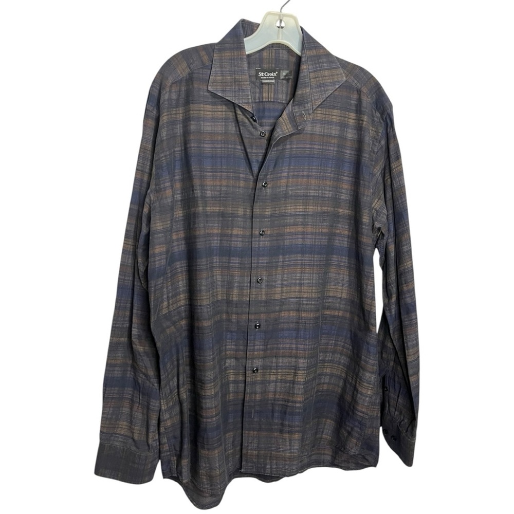 St. Croix  Men's Plaid Button-Up Contemporary Shirt - Blue and Brown